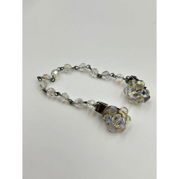 Vintage Sweater Guard Cardigan Clip Aurora Borealis Beaded Crystal Cape Clip - Picture 4 of 6